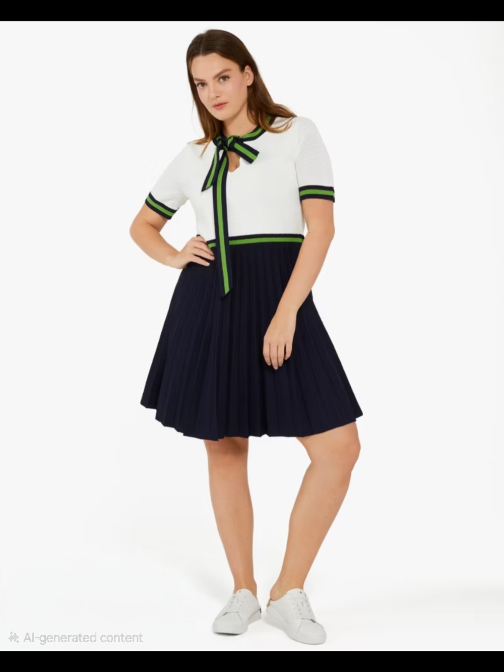 Kate Spade | Knit Pleated Skater Dress with Green-Trim Bow
